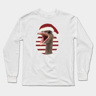 Cheerful Festive Ostrich With Santa Hat Long Sleeve T-Shirt